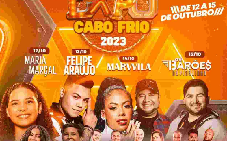 Expo Cabo Frio: shows de Maria Marçal, Felipe Araújo, Marvvila e Barões da Pisadinha